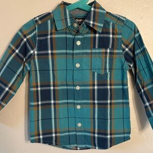 NWT OshKosh B'gosh Blue and Brown Plaid Button Down Shirt